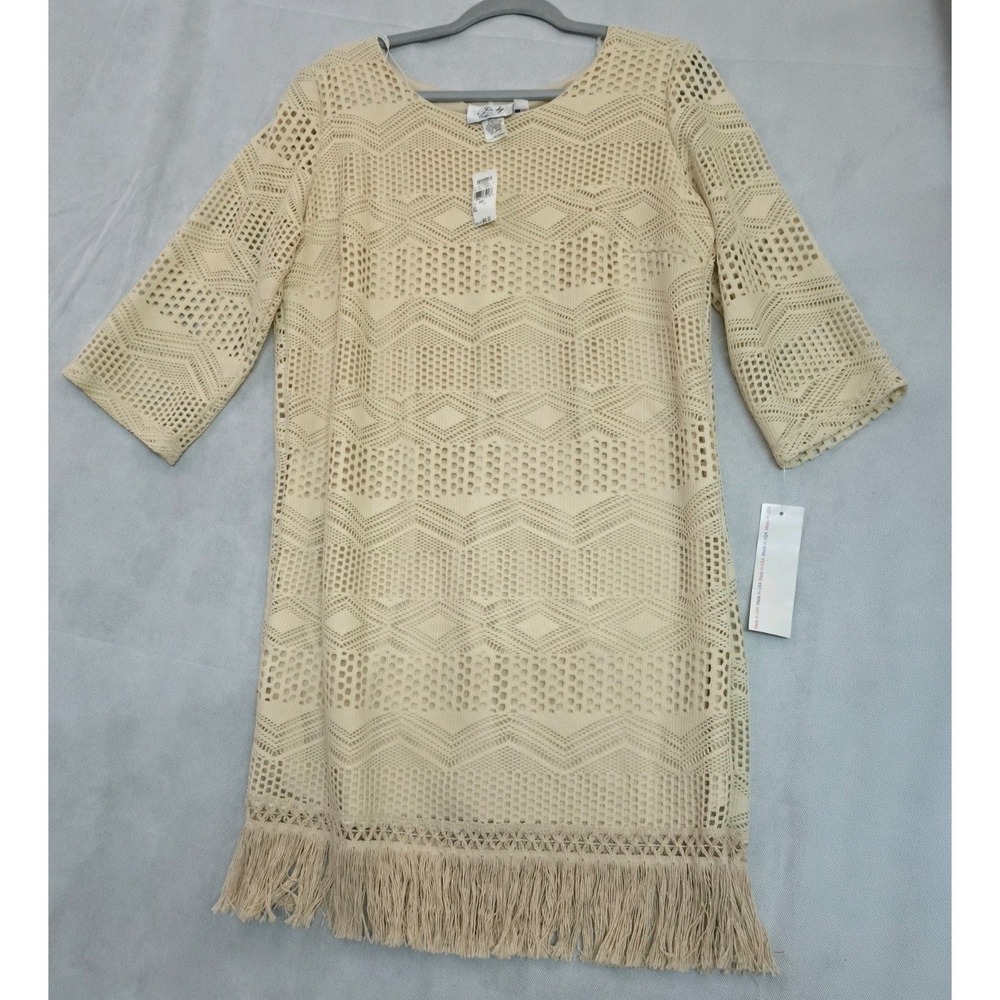 Jody California XXL Crochet Lace Fringe Dress Ivory Boho NWT Made USA